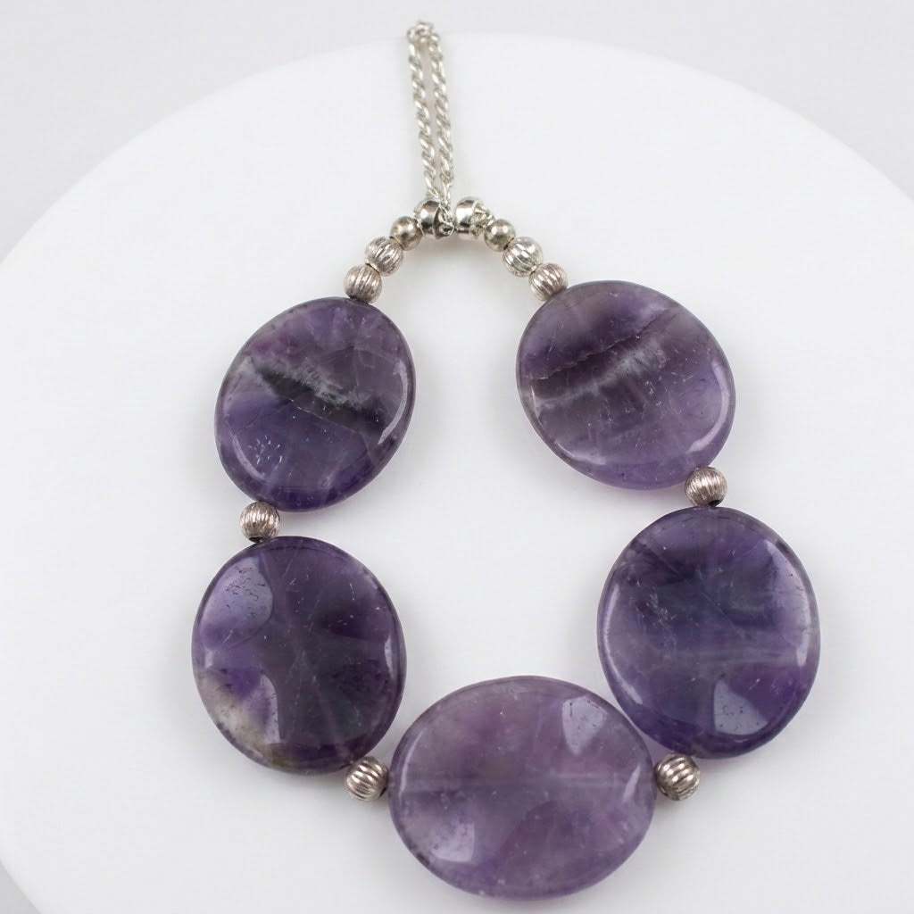Big Bold Amethyst Coin  Beaded Bracelet