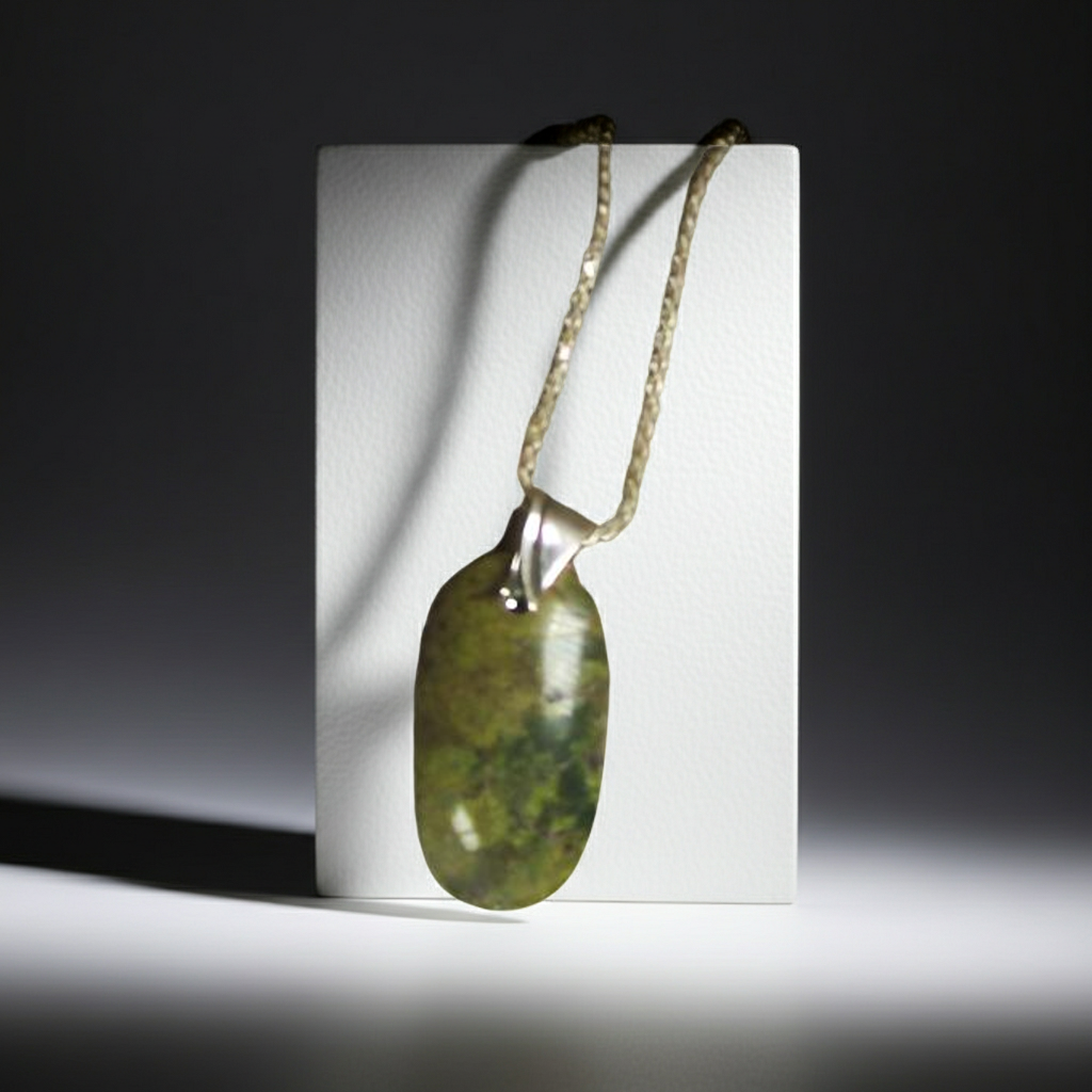 Perma Verde Green Gemstone Pendant on Sterling Silver Chain