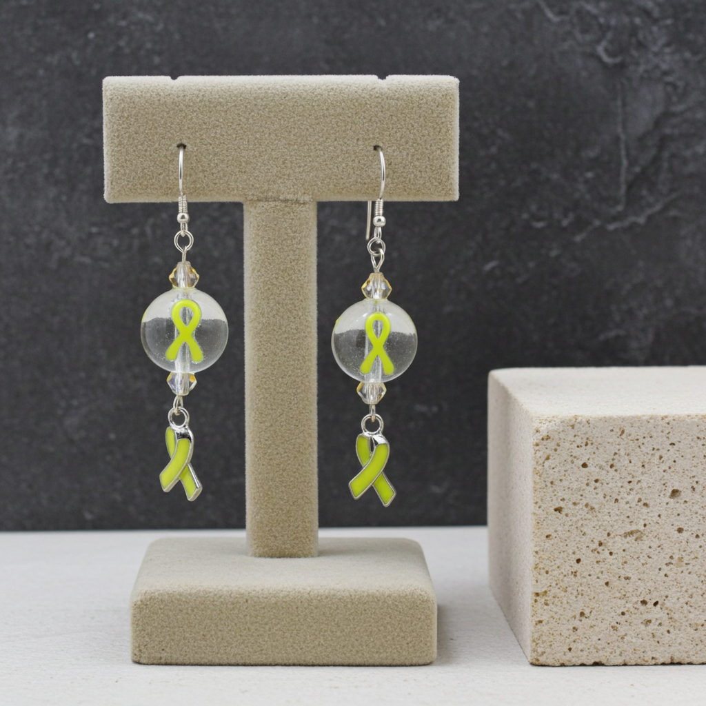 Yellow Awareness Ribbon & Bead Earrings