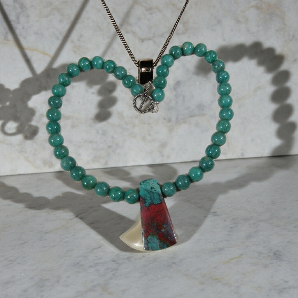 Amazonite Gemstone Necklace with Sonora Sunset Jasper Pendant