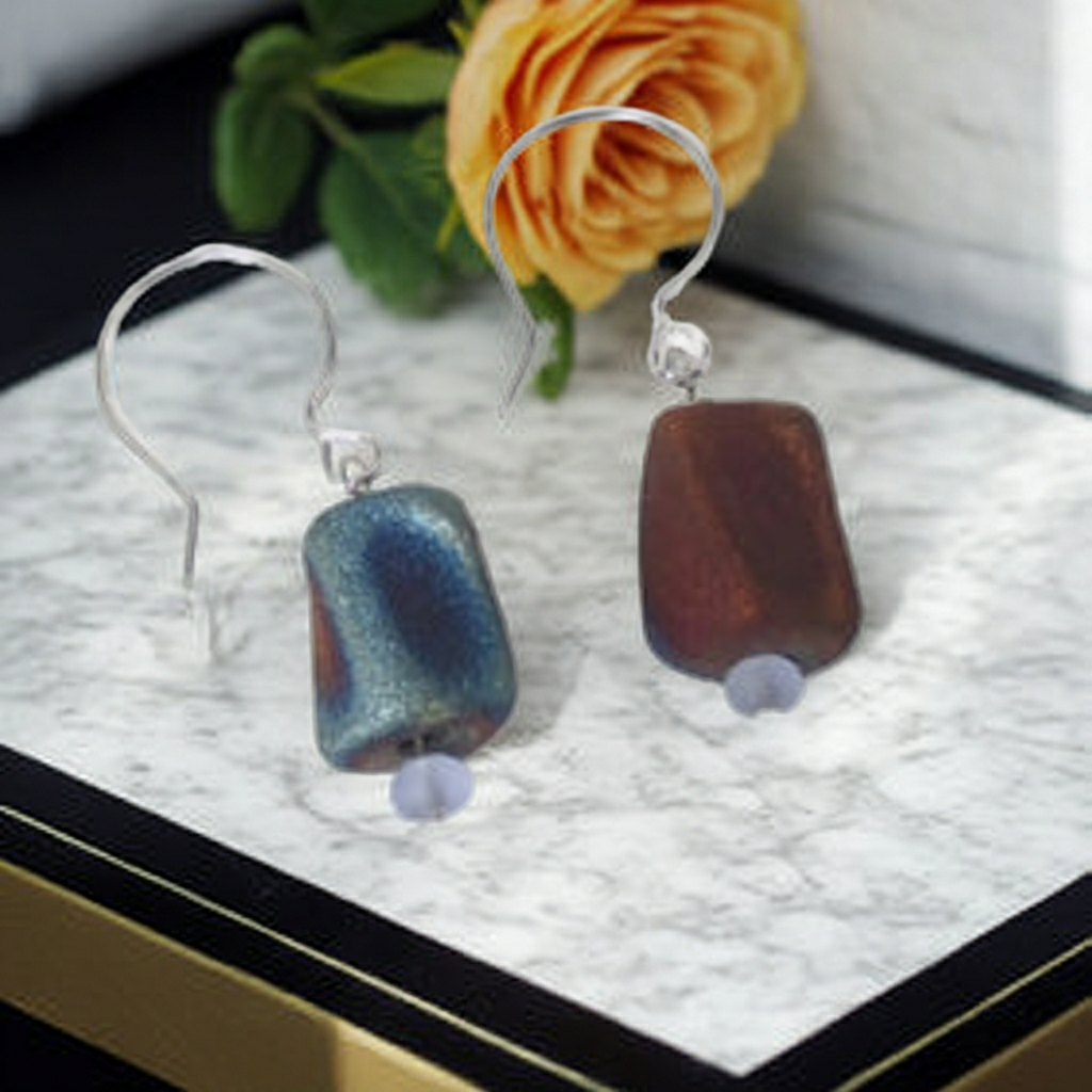 Blue & Rust Handmade Raku Earrings Earrings