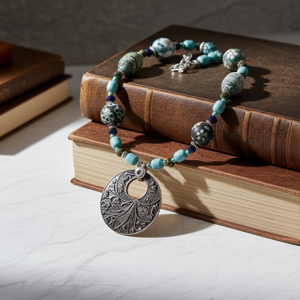 Aqua and Black Handmade Samunnat and Swazi Necklace