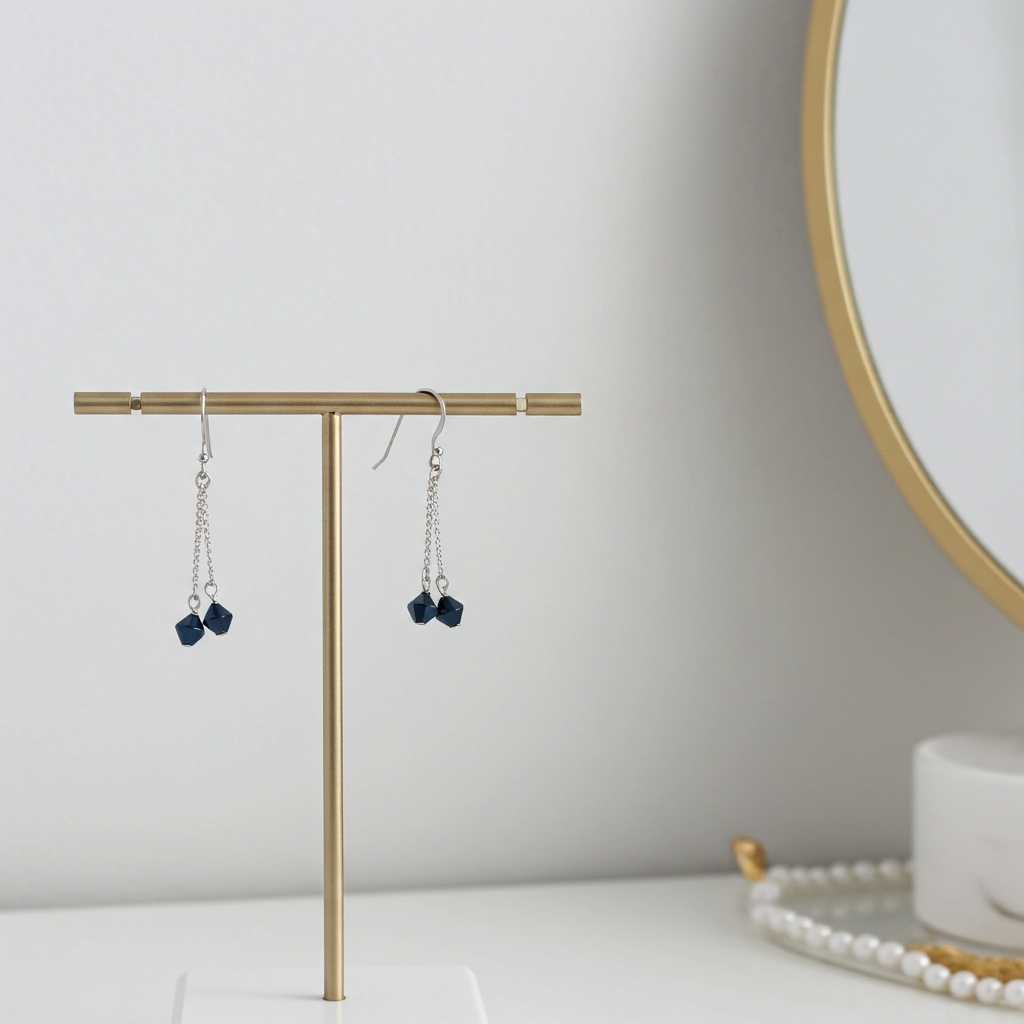 Trendy Navy Blue Crystal Long Earrings