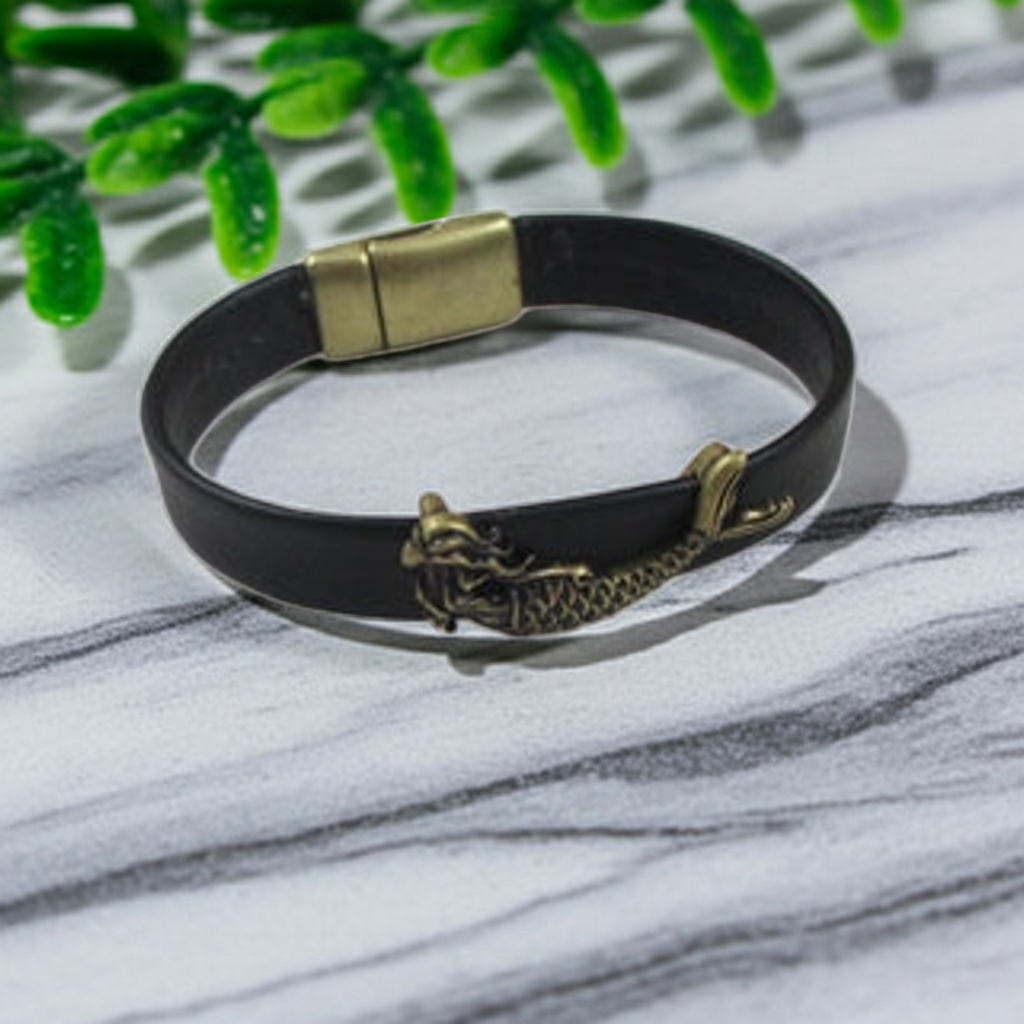 Antique Gold Mermaid On Brown Leather Bracelet