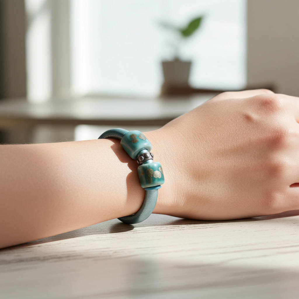Leather Bracelet in Mystic Jade  Leather & Handmade Accents