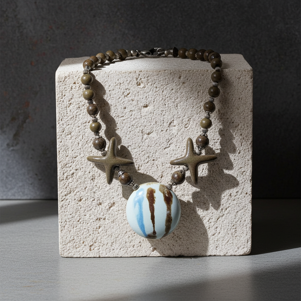 Aqua & Brown Handmade Fair Trade Kazuri Pendant Necklace