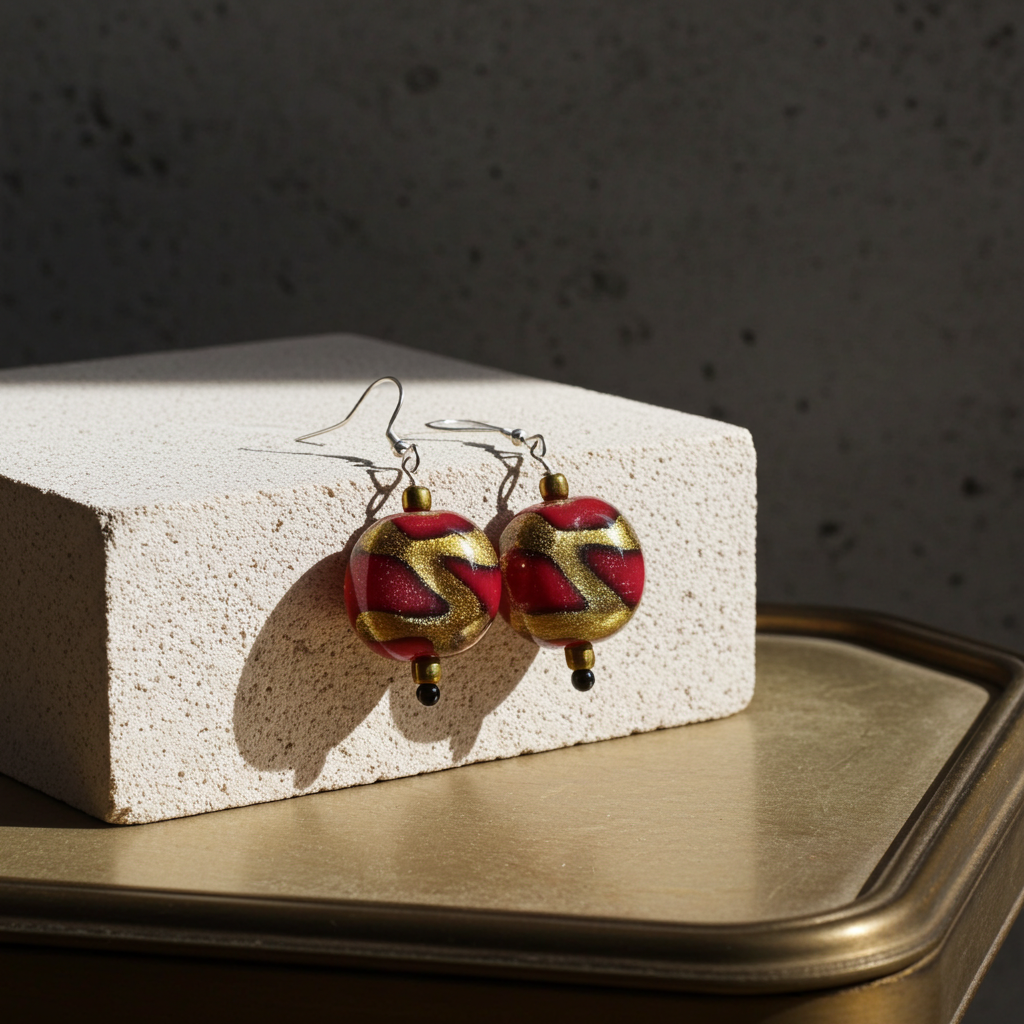 Red & Brown Kazuri Earrings Fair Trade
