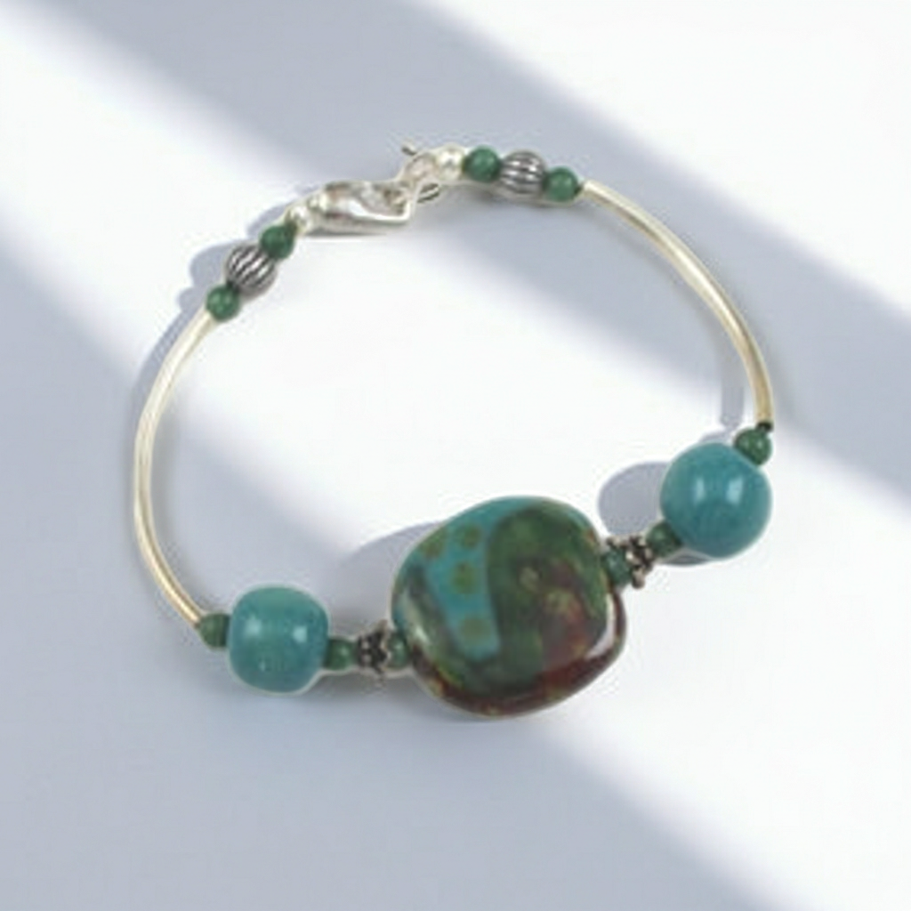 Kazuri Bracelet in African Sunset and Peacock