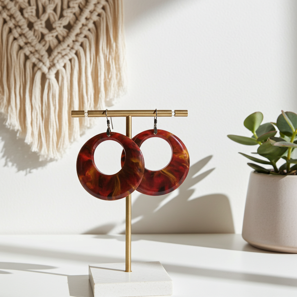 Bid Bold Marbled Orange Hoop Earrings