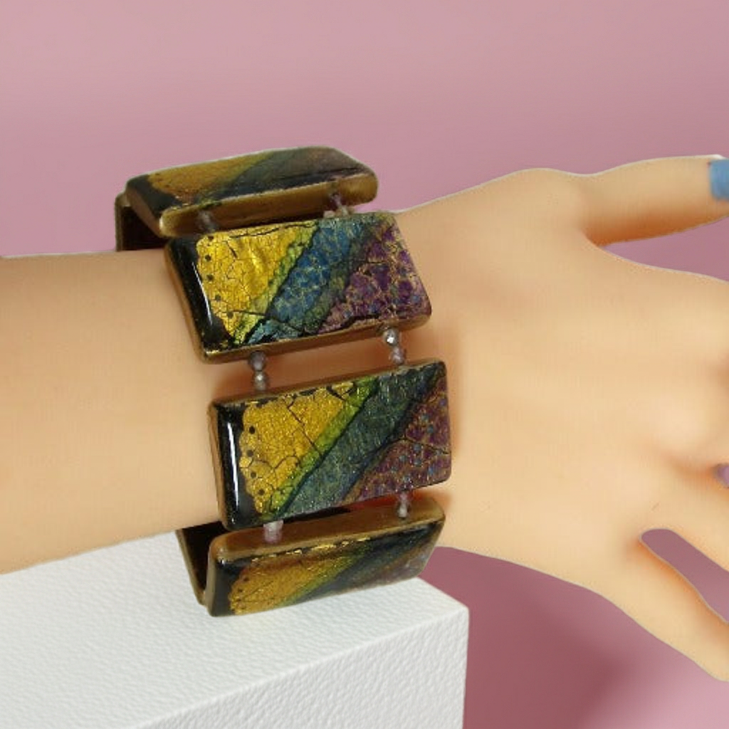 Handmade Wide Gold & Purple Cuff Big Bracelet