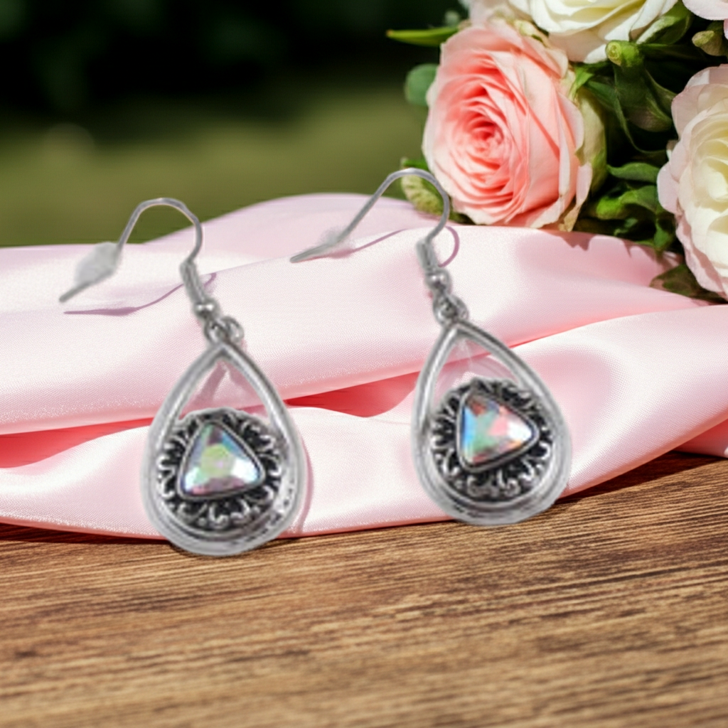 Crystal & Silver Drop Earrings