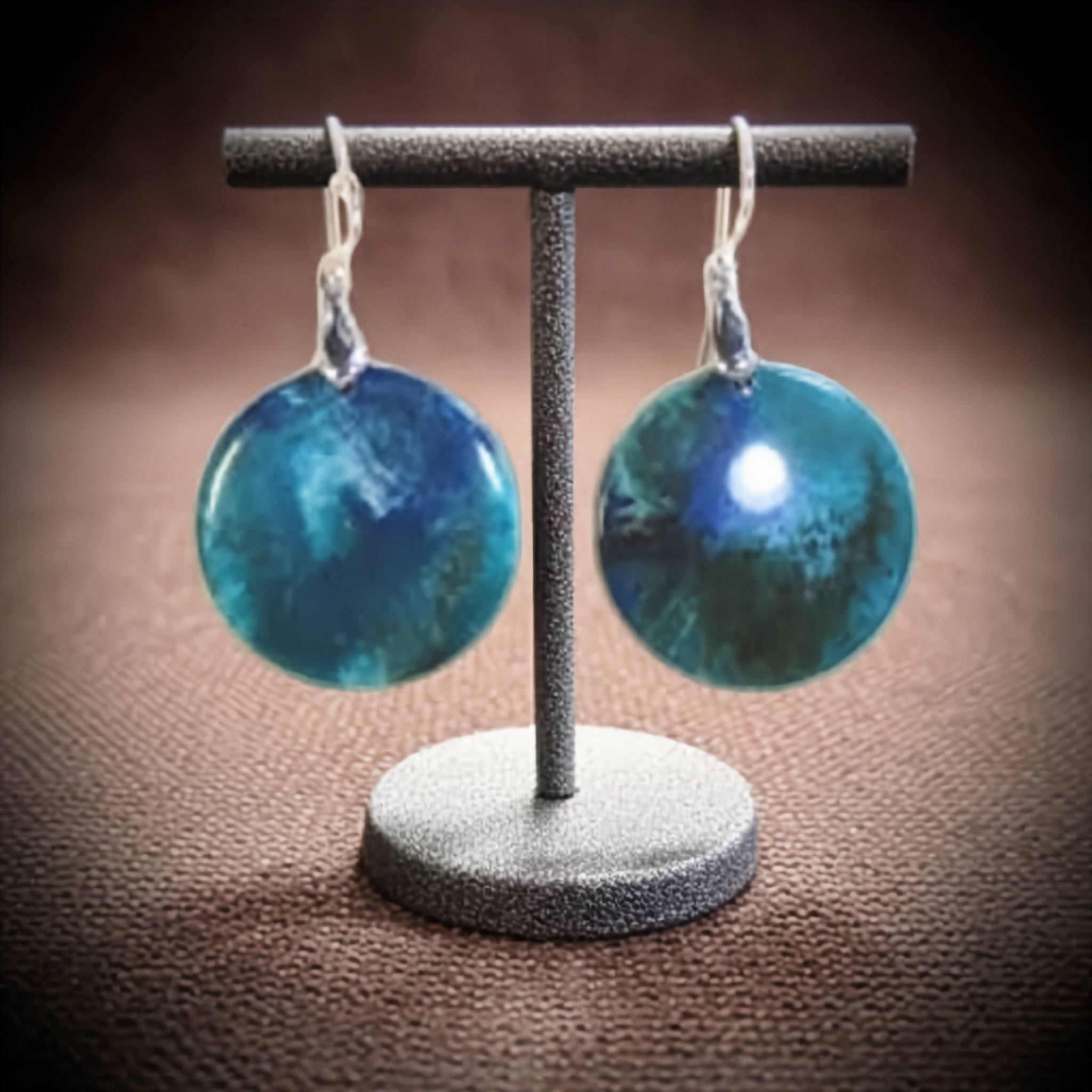 Vintage Blue Marbled Drop Earrings