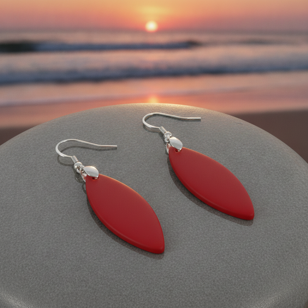Bright Red Sea Glass Earrings