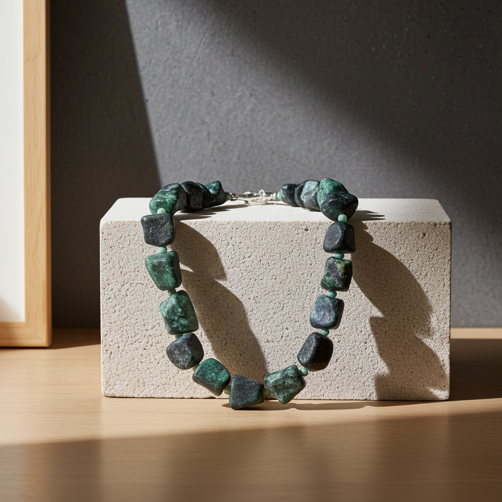 Statement Chrysocolla Rough Gemstone Nugget Necklace
