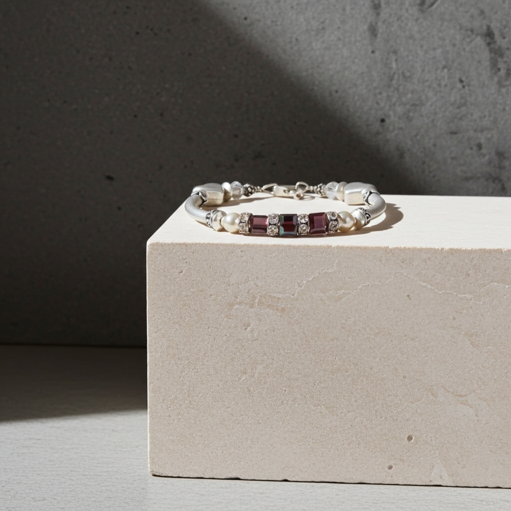 Marron Swarovski Crystal and Sterling Silver Bangle Bracelet