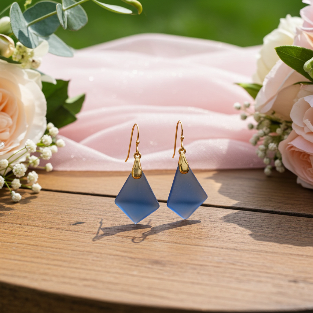 Blue Sky Sea Glass Triangle Drop Earrings