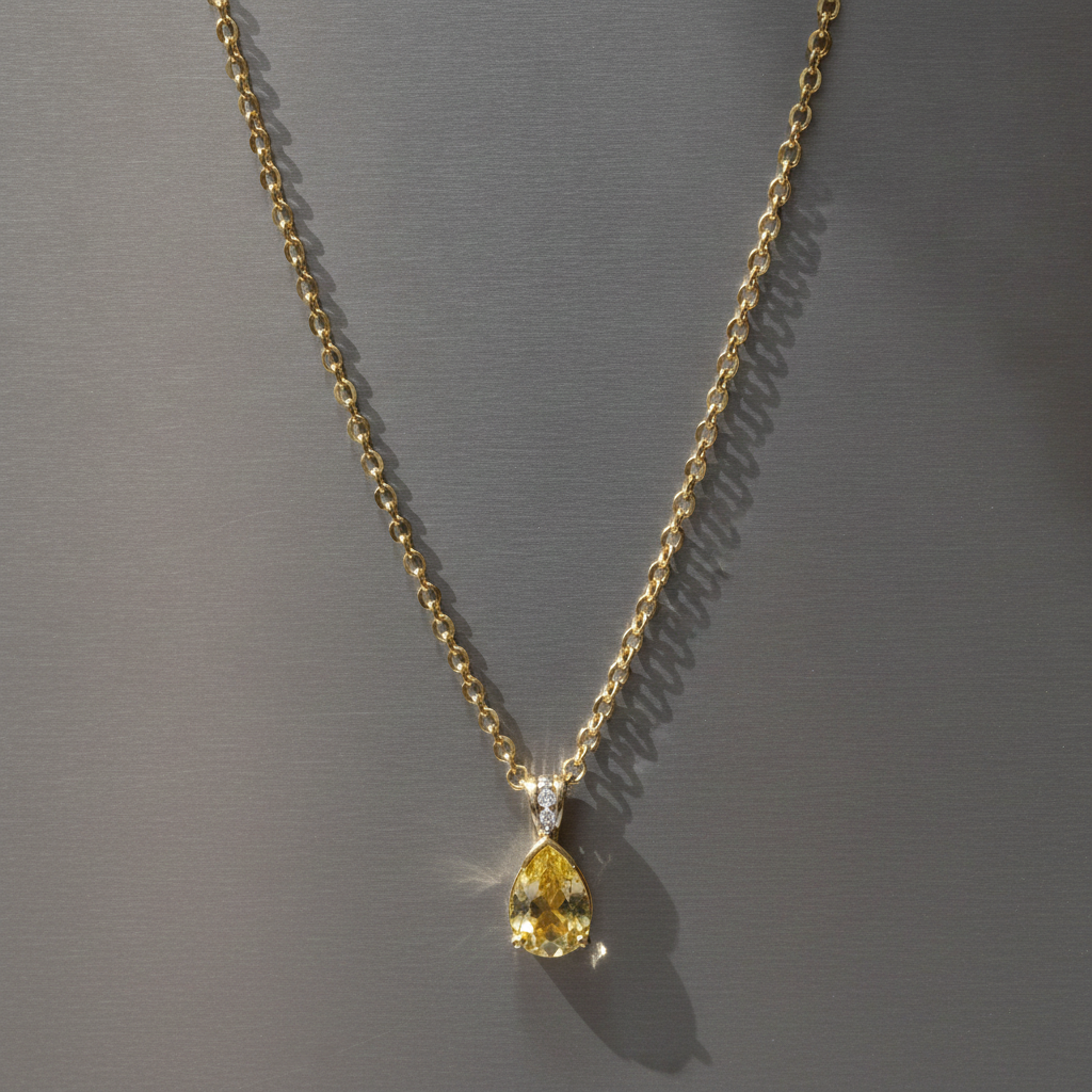 Classic Delicate Citrine Gemstone Pendant Necklace