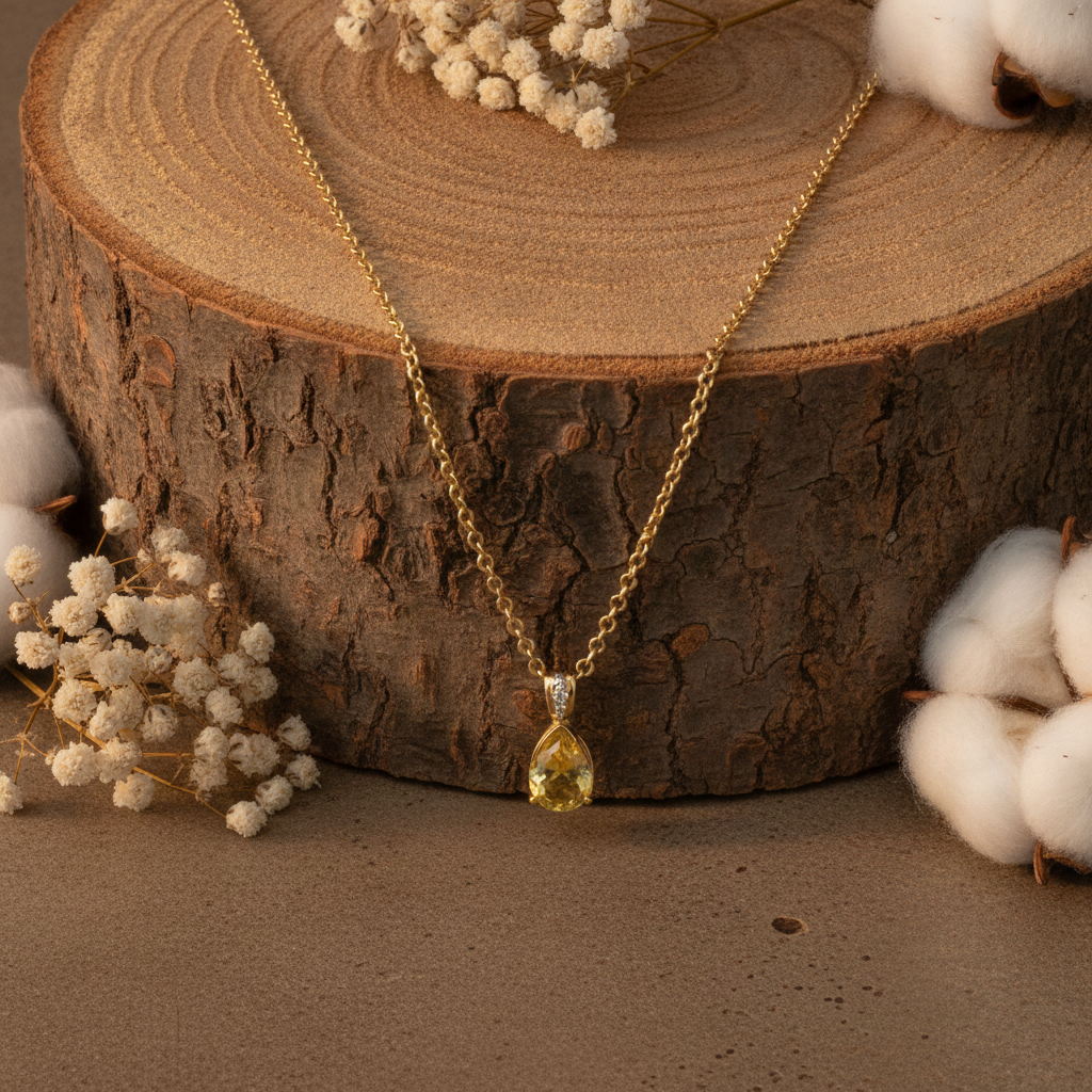 Classic Delicate Citrine Gemstone Pendant Necklace