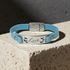 Blue Leather ID Style Bracelet with Love Bar