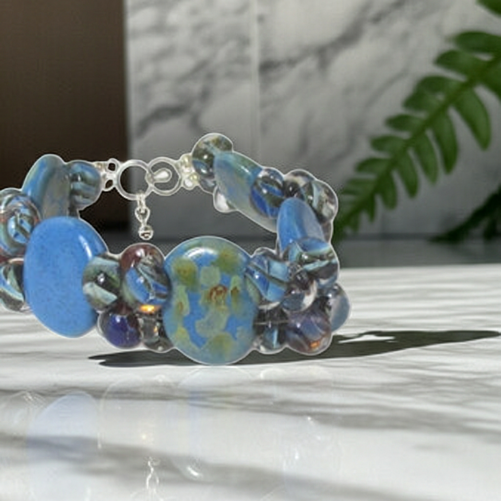 Kazuri Cuff Bangle Bracelet in Sky Blue Handmade Fair Trade  Beads