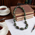 Olive Green & Tan Tibetan Agate Necklace Unisex