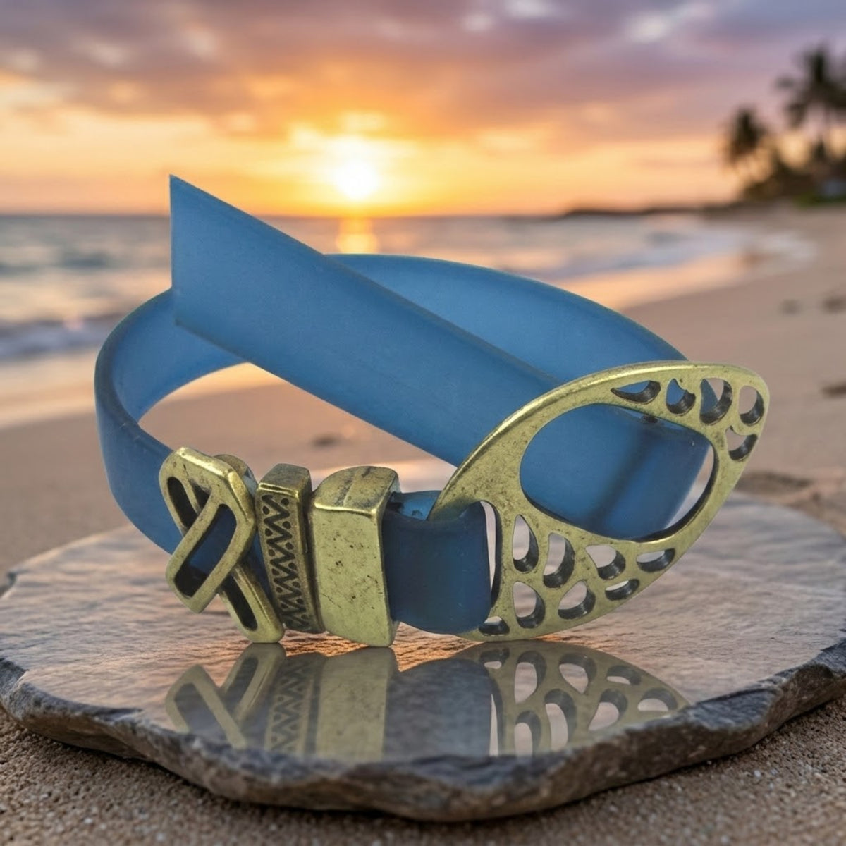 Teal Awareness Ribbon Bracelet Buckle Clasp Soft Vinyl Cord