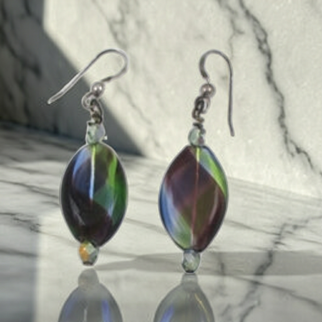 Handmade Artisan Bead Earrings Green & Blue