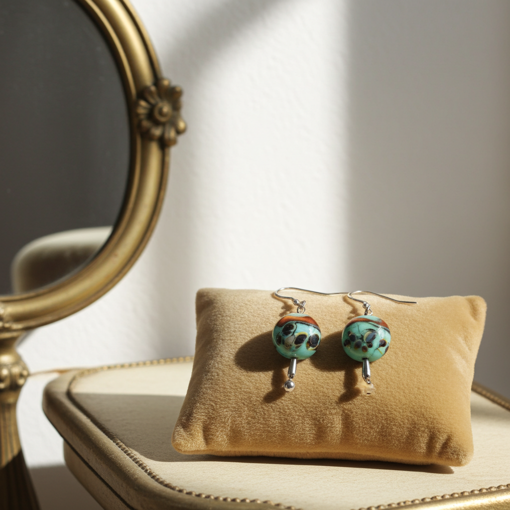 Tropical Sea Aqua Green Handmade Glass Bead Earrings