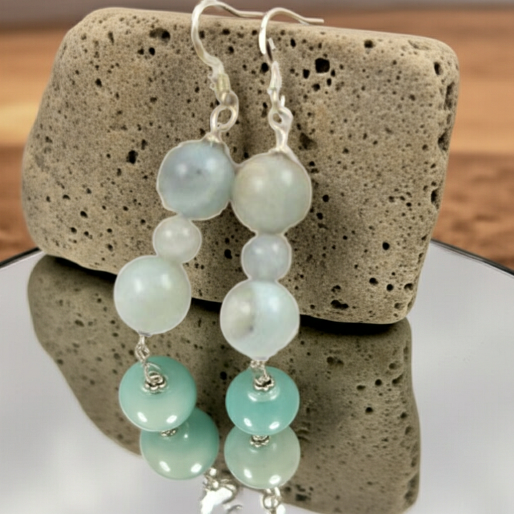 Amazonite Aqua Gemstone Beaded Dangle Earrings