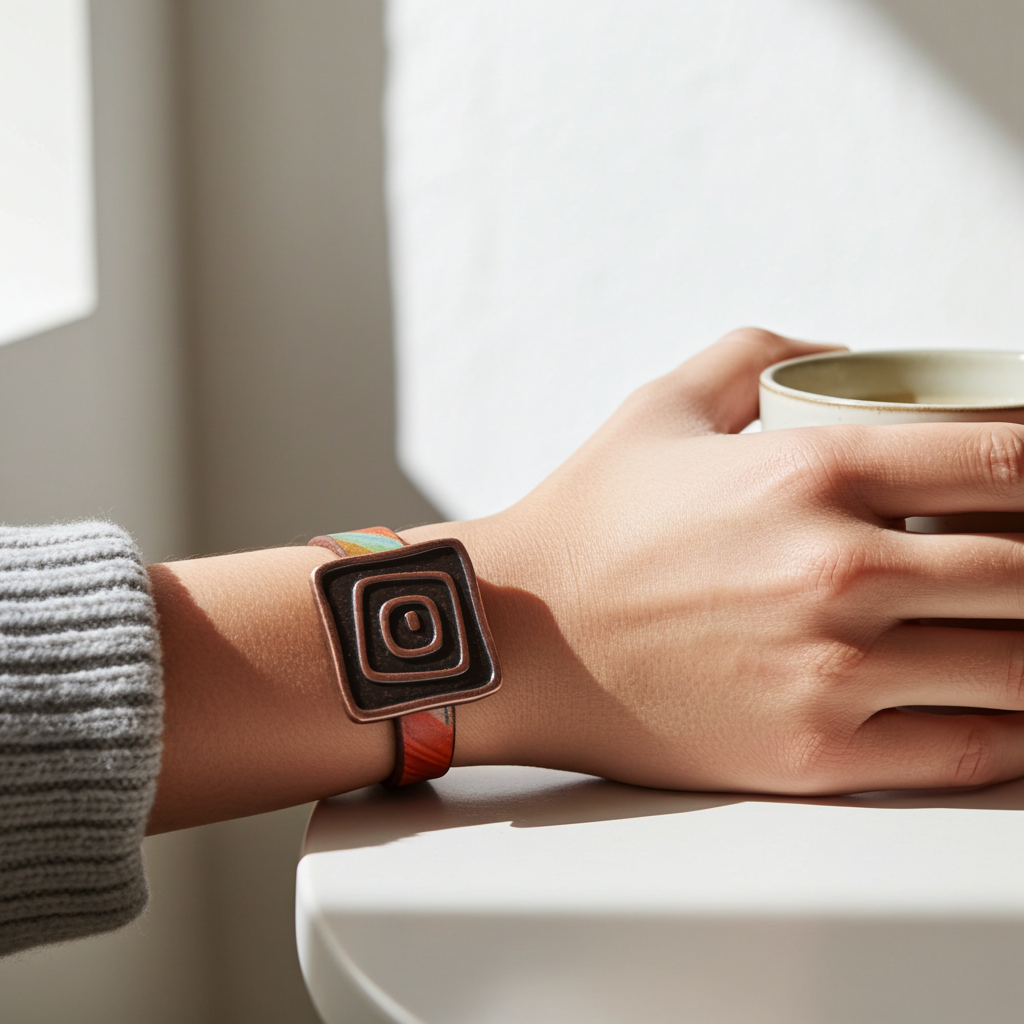 Multi-colored Flat Leather with Copper focus