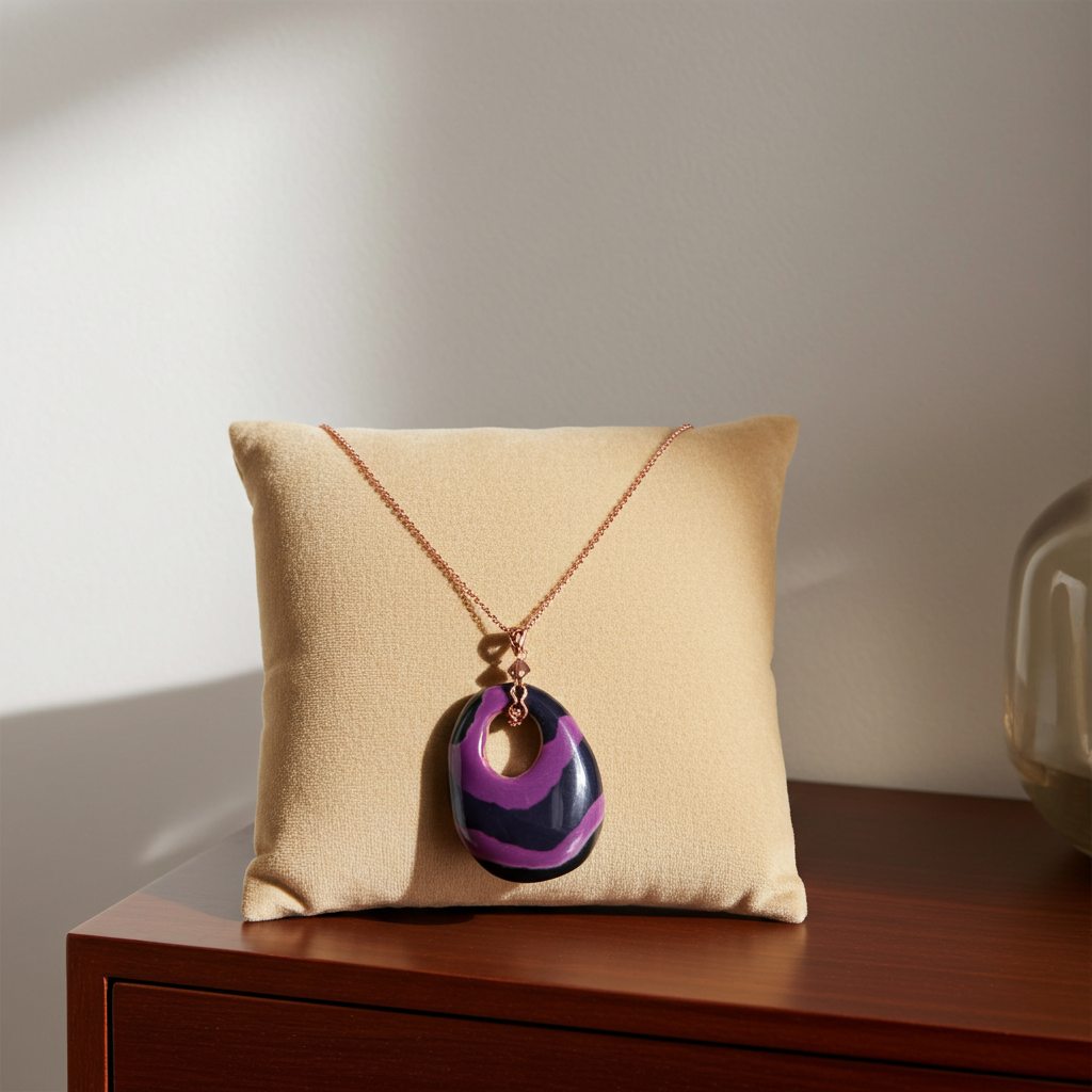 Purple Oval Kazuri Pendant Necklace