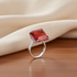 Emerald Cut Red Gemstone Padparascha Ring Size 7