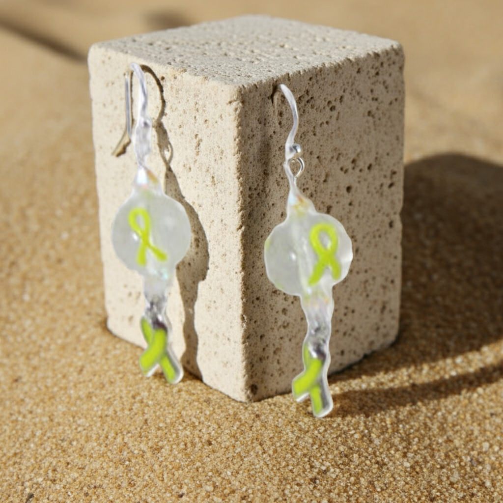 Yellow Awareness Ribbon & Bead Earrings