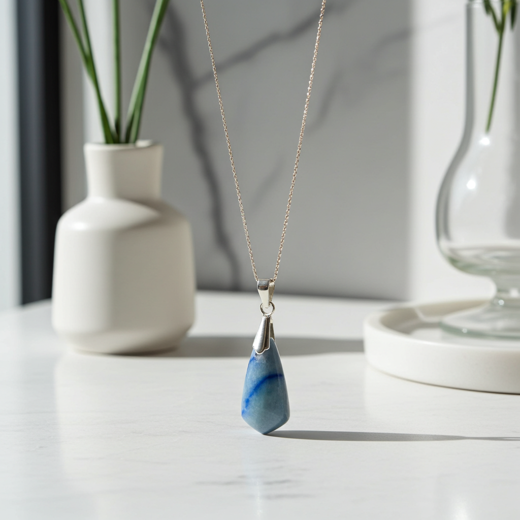 Blue Quartz Gemstone Pendant Necklace