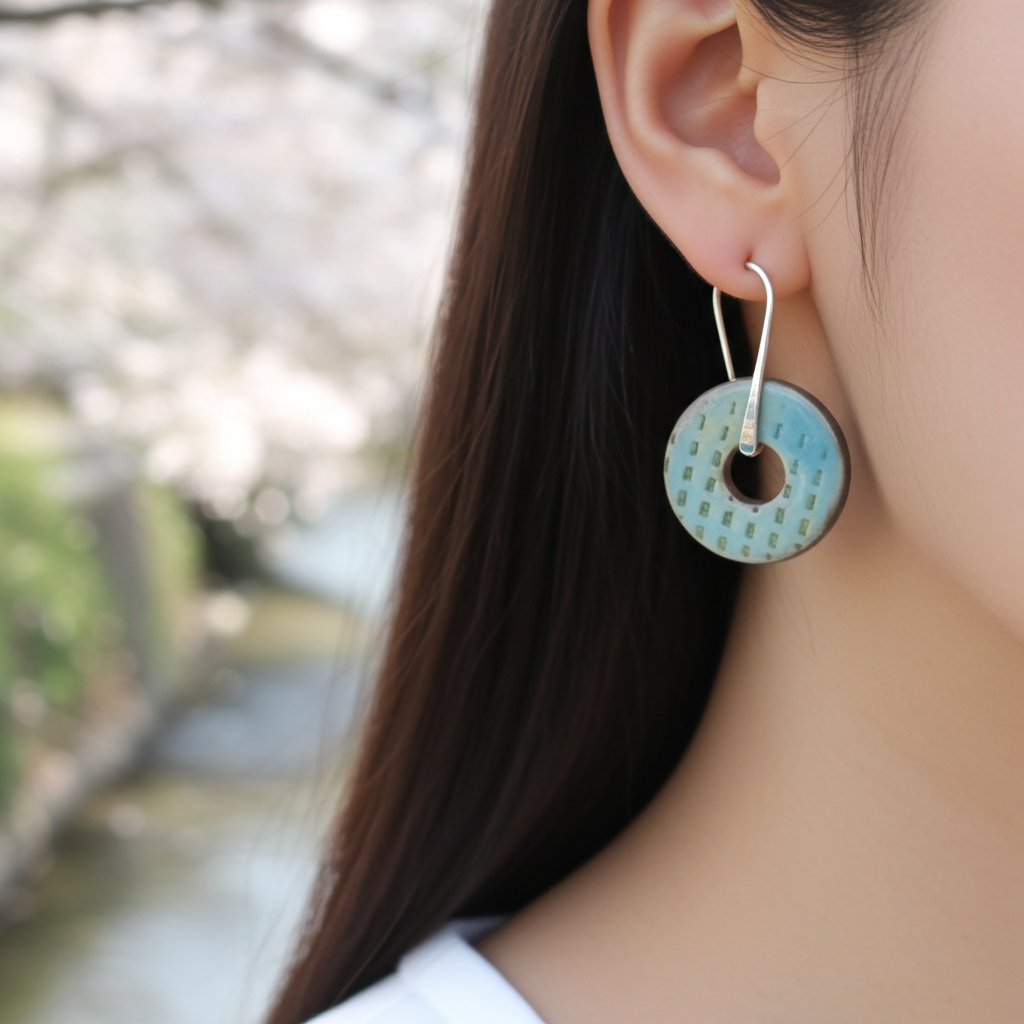 Aqua Artisan Handmade Dangle Earrings Raku Glaze