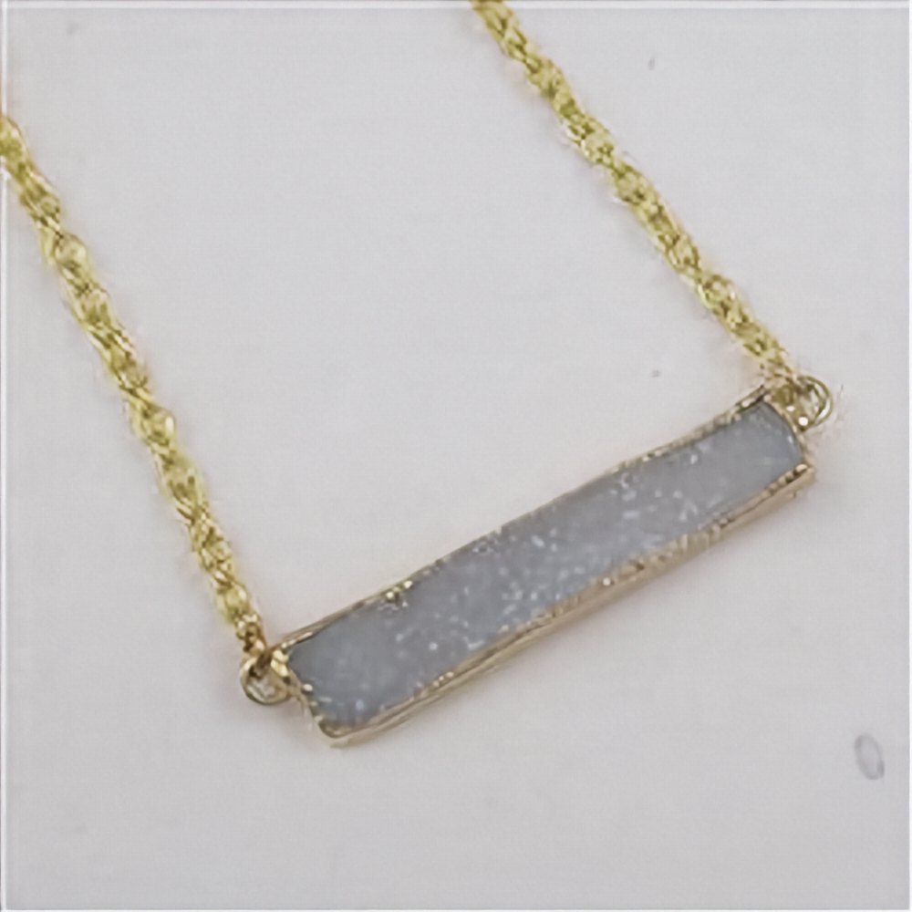 Grey Druzy Bar Pendant on Gold Chain
