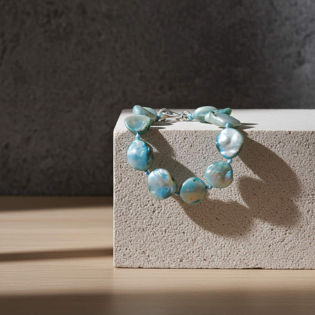 Rustic Sky Blue Irregular Shell Pearl Bracelet