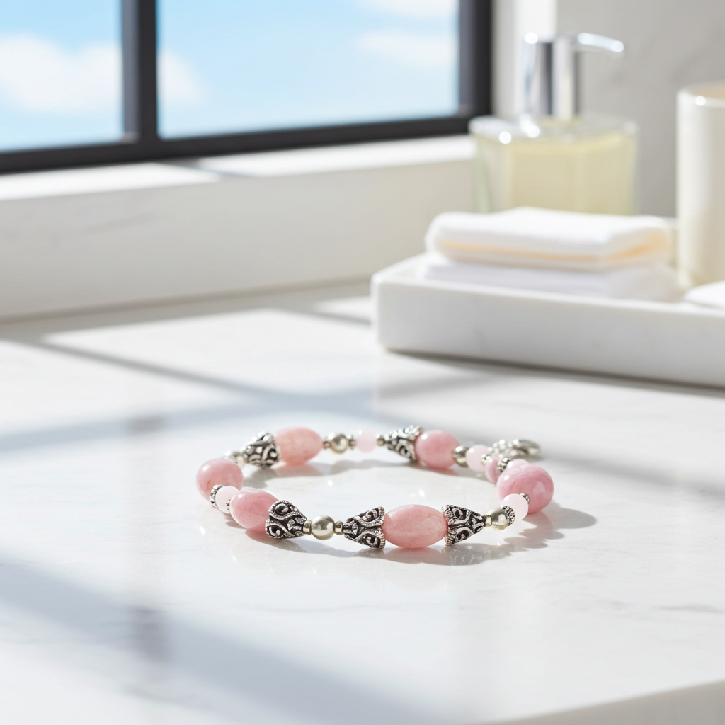 Handmade Pink Ribbon Artisan Bead Bracelet
