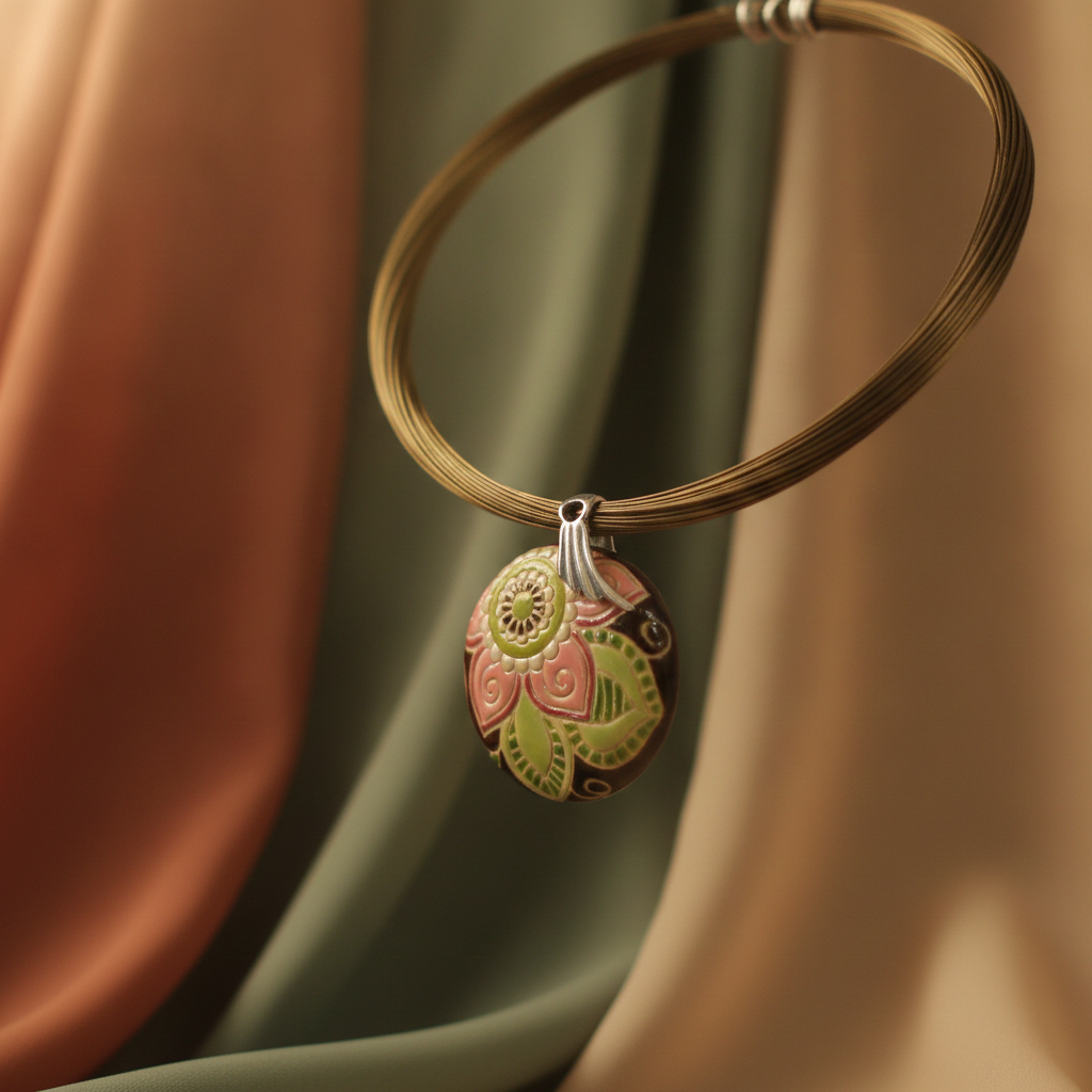 Handmade Pink Flower Pendant Necklace on Multi-strand Necklace