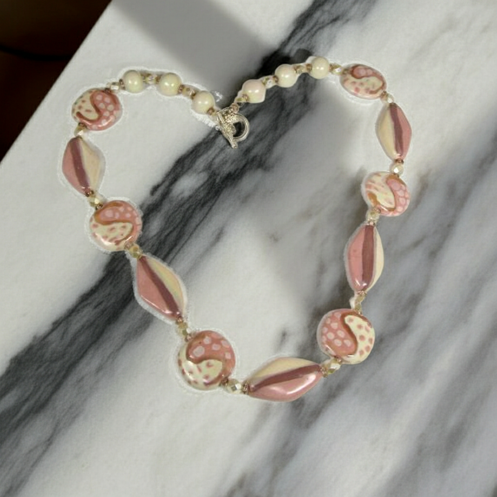Kazuri Necklace in Pink and Ivory African Beads