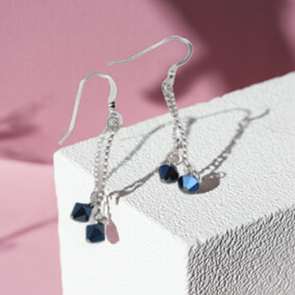 Trendy Navy Blue Crystal Long Earrings