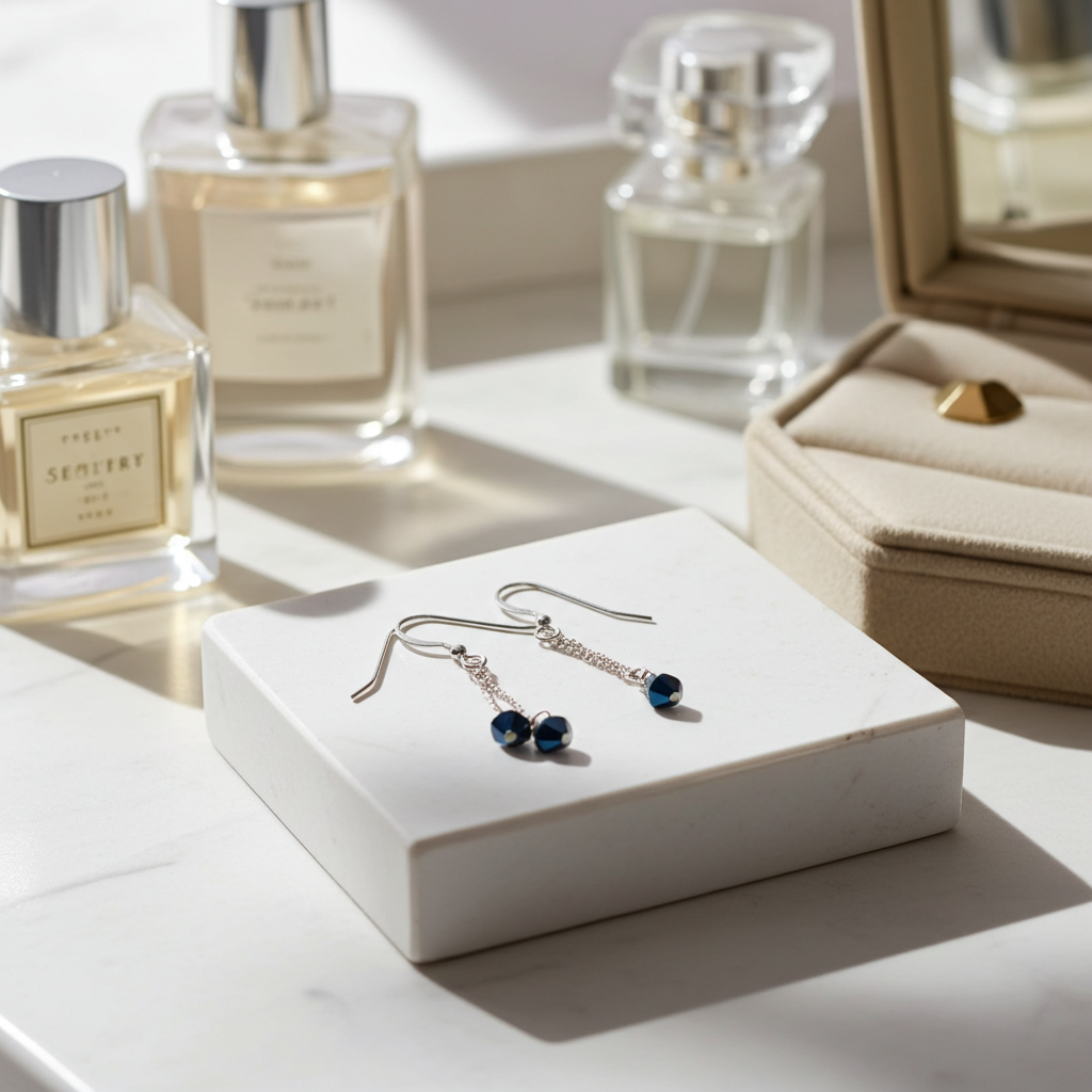 Trendy Navy Blue Crystal Long Earrings