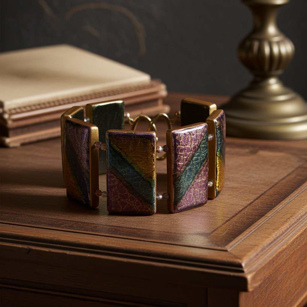 Handmade Wide Gold & Purple Cuff Big Bracelet