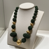 Big Bold Gold and  Green Exotic Bead Necklace