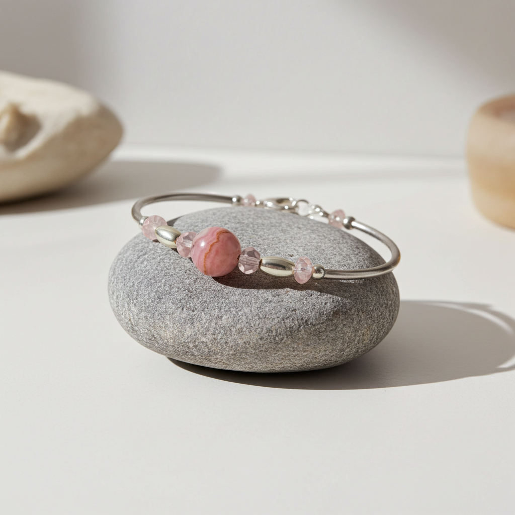 Pink Gemstone & Silver Bangle Bracelet