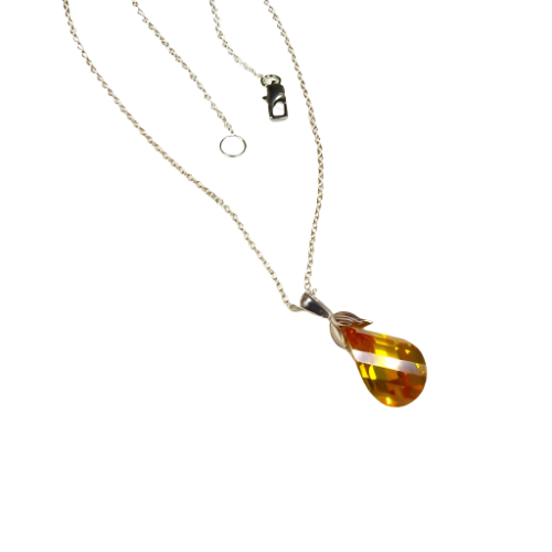 Gold Twisted Oval Crystal Pendant Necklace