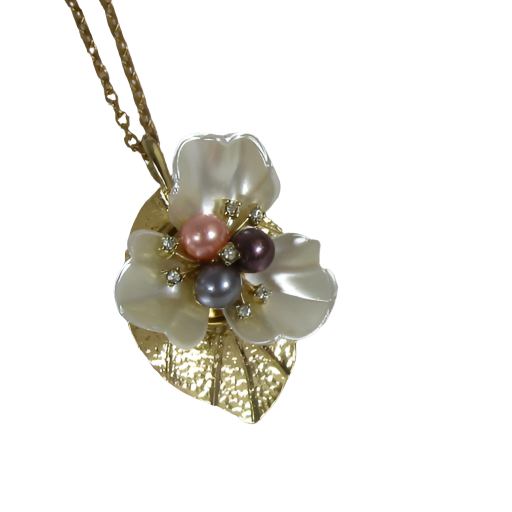 Pearl Flower  Long Pendant Necklace