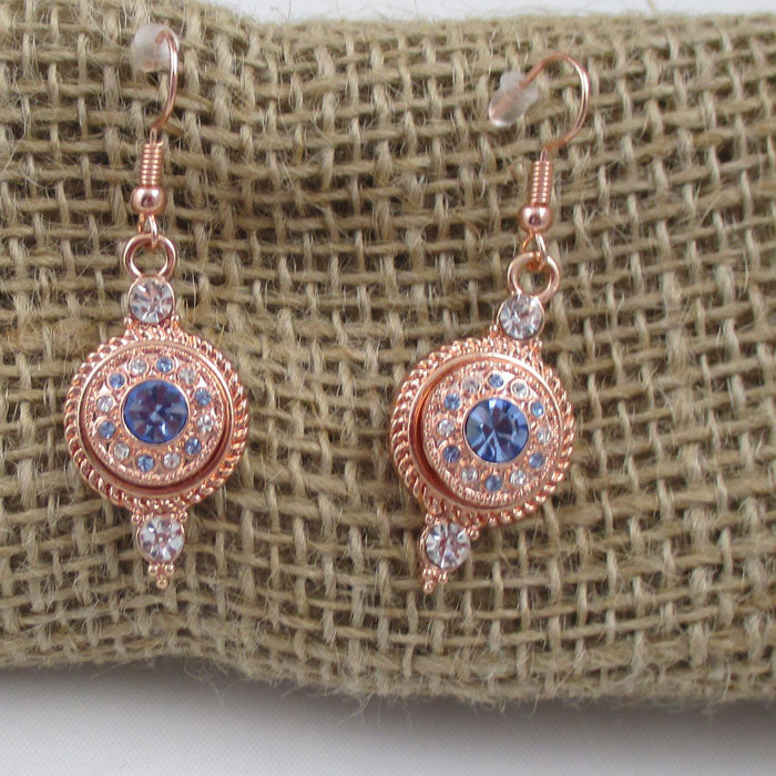 Blue Rhinestone & Rose Gold Pendant Necklace & Earrings