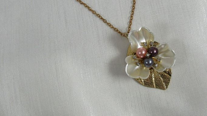 Pearl Flower  Long Pendant Necklace