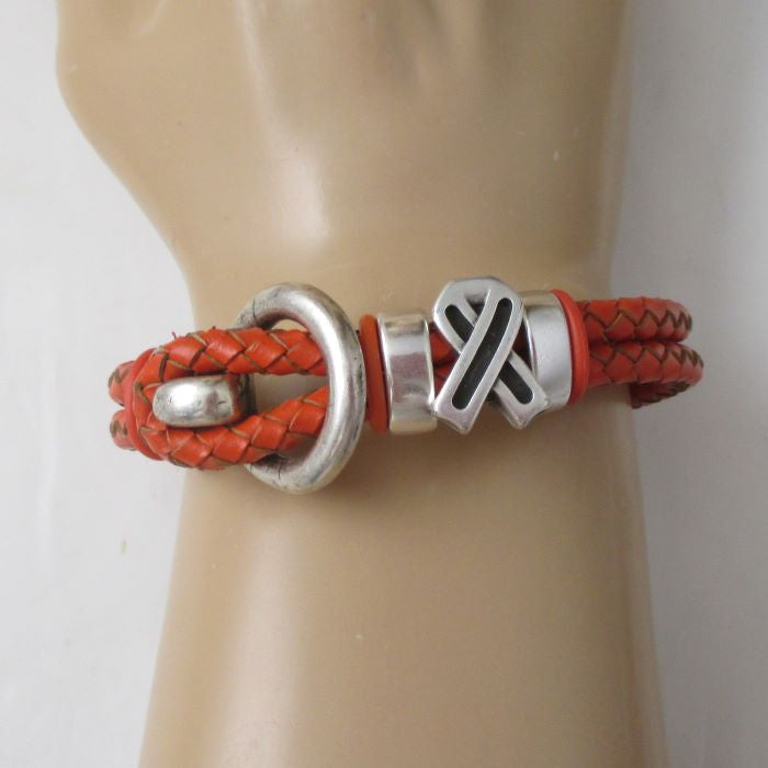 Orange Awareness Leather Braided Bracelet - Unisex